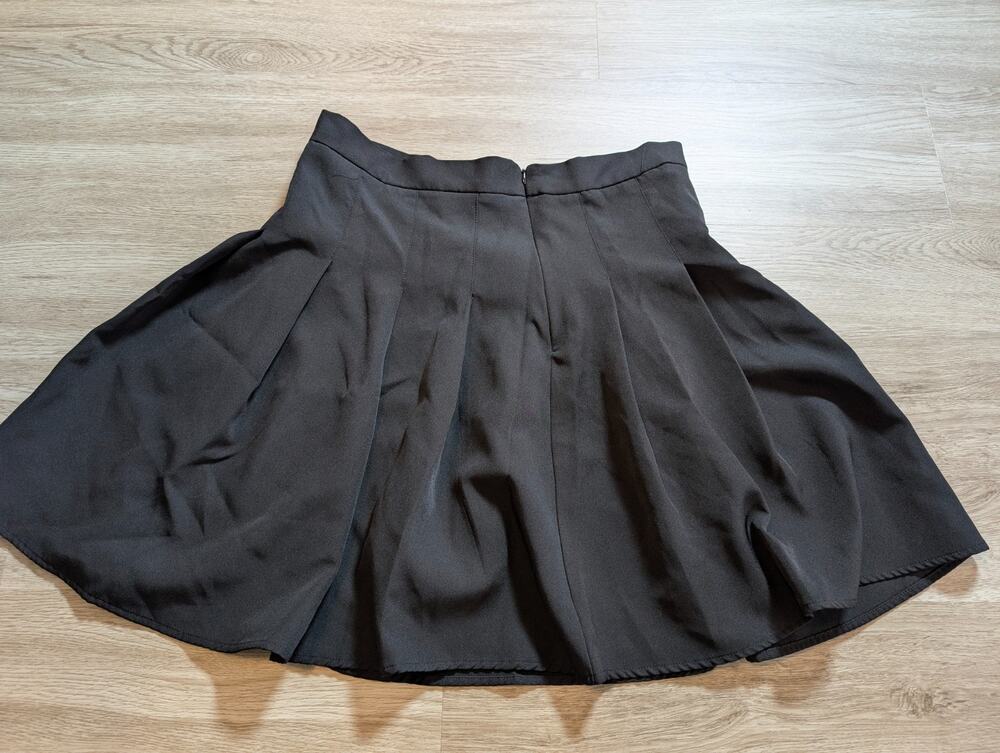 Shein Womens XL Black High Waist Flare Circle Skater Mini Skirt Stretch Zip